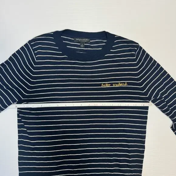 Banana Republic Silk Cashmere Striped Sweater Navy White Women’s Small Nautical - Picture 7 of 15